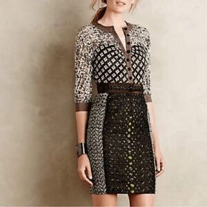Byron Lars Black and Brown Patterned Midi Dress